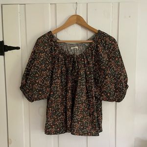 Doen Sia Top in Black Petit Jardin Print